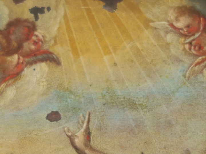 Ecole française XVIIème "Saint aux stigmates" Huile sur cuivre.  23,5 