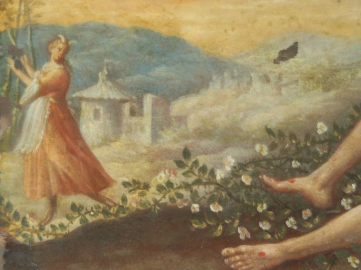 Ecole française XVIIème "Saint aux stigmates" Huile sur cuivre.  23,5 