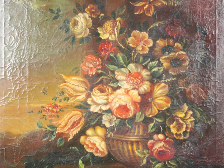 Ecole française XVIIème.  "Bouquet de fleurs dans un vase". Huile sur 