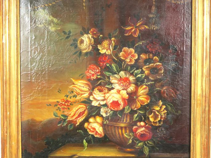 Ecole française XVIIème.  "Bouquet de fleurs dans un vase". Huile sur 