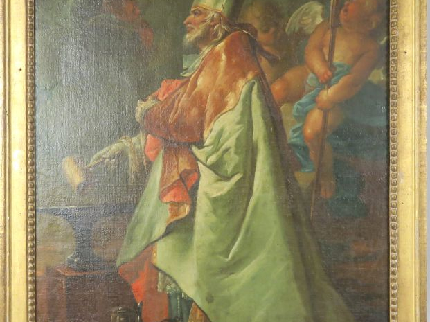 Ecole française XVIIIème. "Saint Eloi, patron des orfèvres". Huile sur