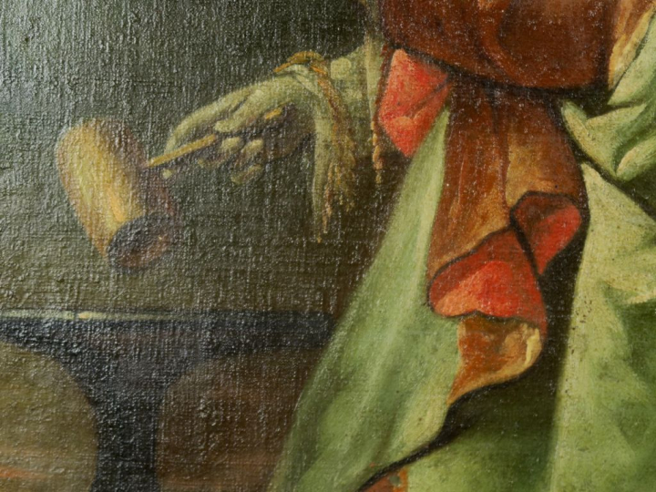 Ecole française XVIIIème. "Saint Eloi, patron des orfèvres". Huile sur