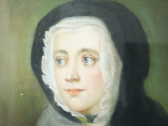 Vente aux enchères Ecole française fin XVIIIème "Portrait de dame à la coiffe noire" Past