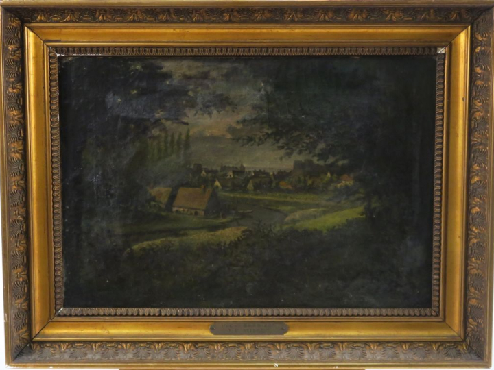 Ecole française XIXème "Vue de Barbizon" Huile sur toile.  34 x 49 cm