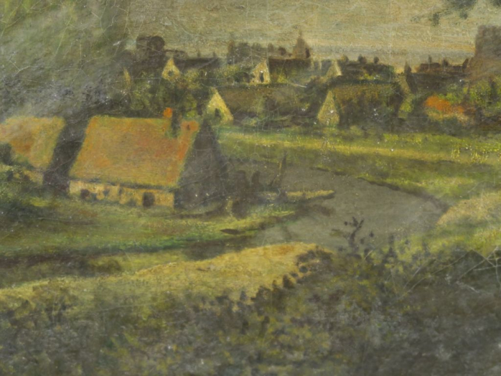 Ecole française XIXème "Vue de Barbizon" Huile sur toile.  34 x 49 cm