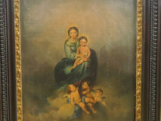 Ecole italienne XIXème "Vierge à l'Enfant" Huile sur toile.  67 x 54 c