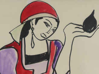 Vente aux enchères Louis BERGEROT "La vendeuse de figues" Aquarelle.  Signée.  45 x 39 cm