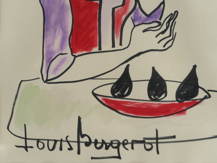 Louis BERGEROT "La vendeuse de figues" Aquarelle.  Signée.  45 x 39 cm