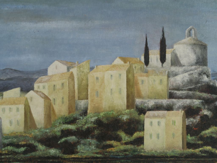 J.P CAPRON "Vue de village" Huile sur toile. Signée en bas à droite et