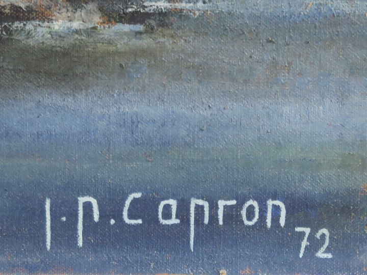 J.P CAPRON "Vue de village" Huile sur toile. Signée en bas à droite et