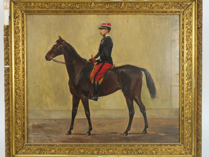 P. DESPAVIEUX. "Officier de cavalerie" Huile sur toile, signée en bas 