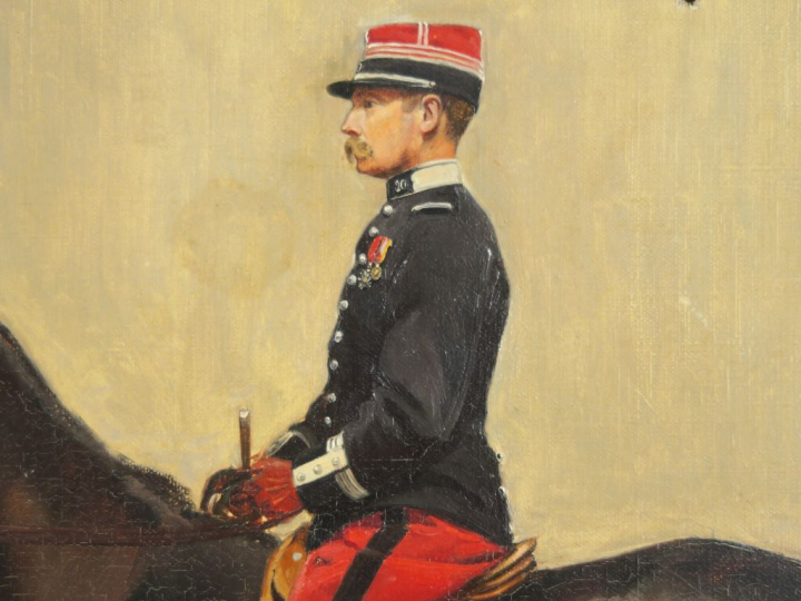 P. DESPAVIEUX. "Officier de cavalerie" Huile sur toile, signée en bas 