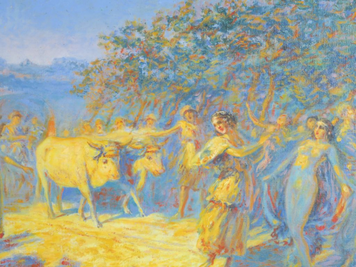 G. MAURY "Fête paysanne" Huile sur toile.  Signée en bas à gauche.  50