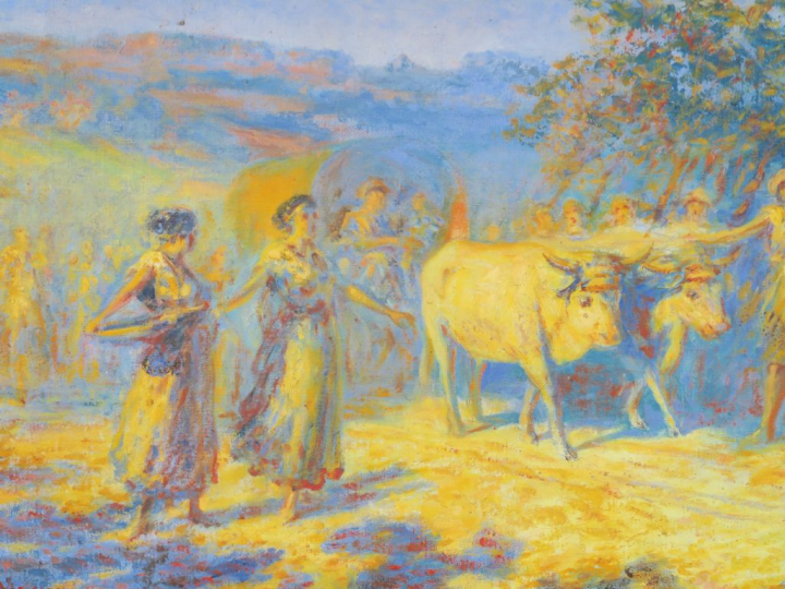 G. MAURY "Fête paysanne" Huile sur toile.  Signée en bas à gauche.  50