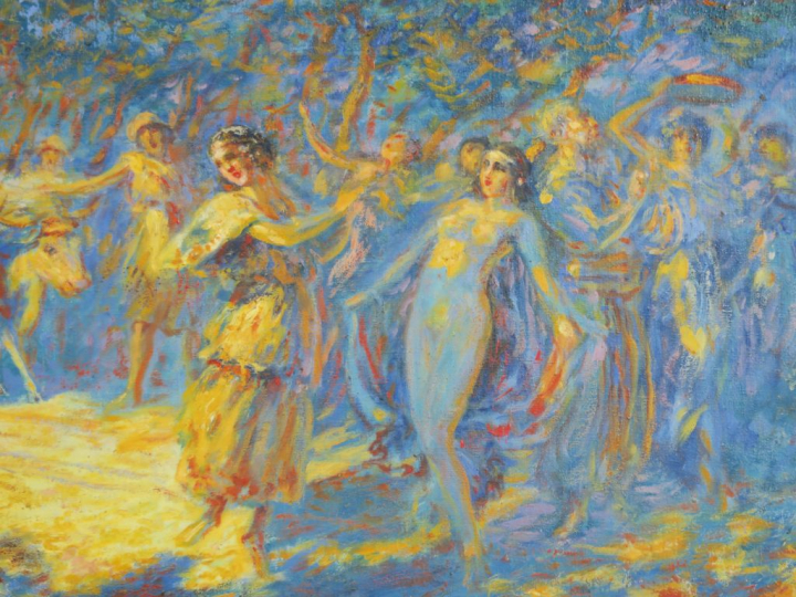 G. MAURY "Fête paysanne" Huile sur toile.  Signée en bas à gauche.  50