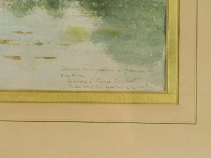 Gustave NOËL. "pièce d'eau devant le château" Aquarelle.  Signée en ba