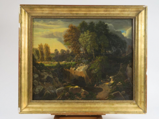Vente aux enchères Théodore RICHARD "Paysage animé" Huile sur toile (réentoilée). Signée 