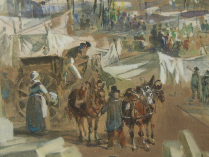 SOULIER"Toulouse, le port de la Daurade" Aquarelle. Signée en bas à ga