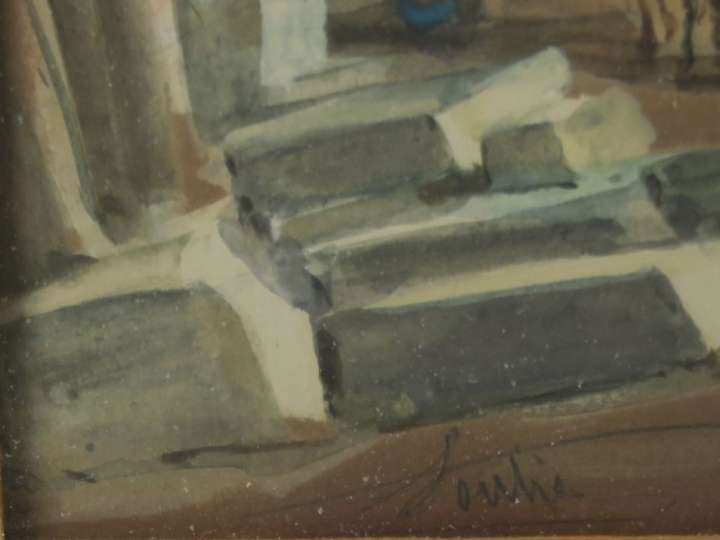 SOULIER"Toulouse, le port de la Daurade" Aquarelle. Signée en bas à ga