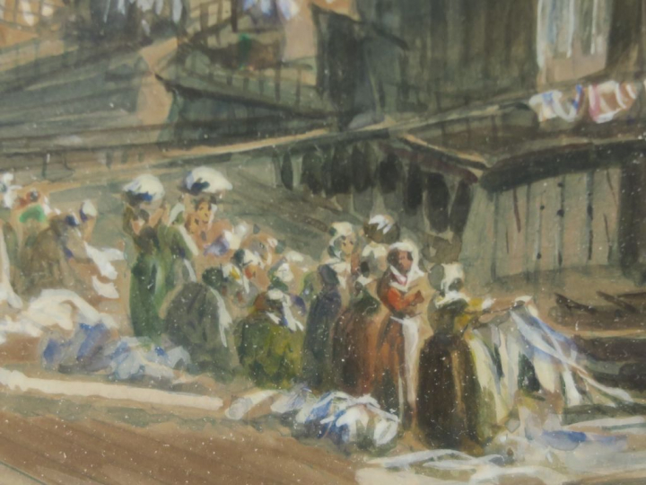 SOULIER"Toulouse, le port de la Daurade" Aquarelle. Signée en bas à ga