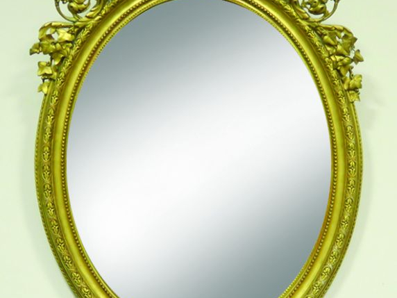 Miroir médaillon Napoléon III de style Louis XVI en bois et stuc doré,