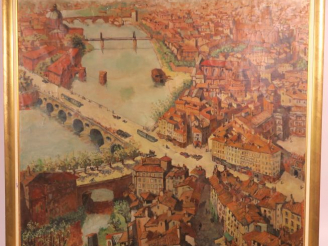 Vente aux enchères Ecole française Xxème "Vue de Toulouse" Huile sur toile.  180 x 147,5 
