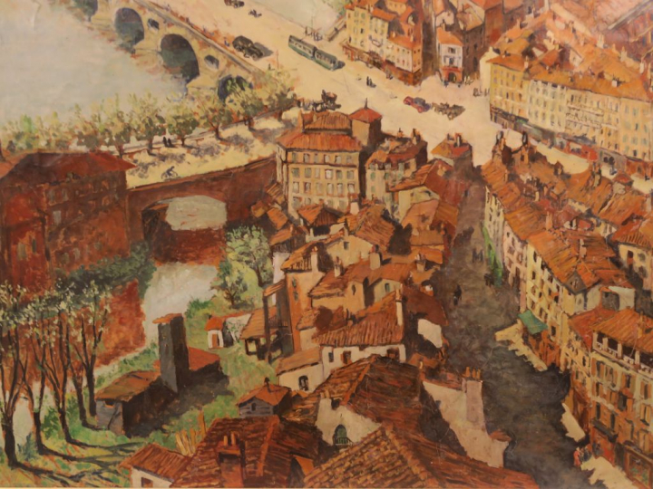 Ecole française Xxème "Vue de Toulouse" Huile sur toile.  180 x 147,5 