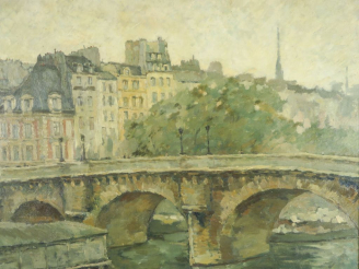 Vente aux enchères GROSDIDIER  "Paris, le Pont Neuf" Huile sur toile. Signée en bas à dro