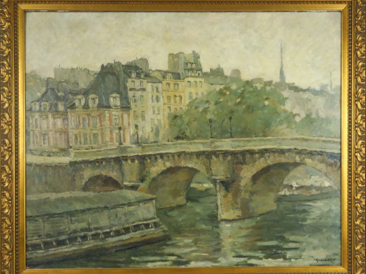 GROSDIDIER  "Paris, le Pont Neuf" Huile sur toile. Signée en bas à dro