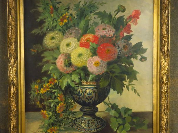 A. LION  "Bouquet de fleurs dans un vase" Huile sur toile.  Signée en 