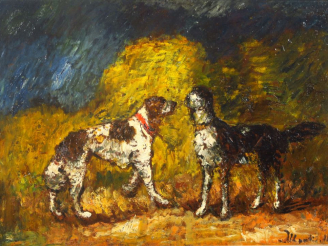 Vente aux enchères Adolphe MONTICELLI  "Les deux compagnons" Huile sur panneau. Signée en