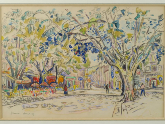 Vente aux enchères Paul SIGNAC  "Vaison la Romaine" Aquarelle.  Cachet de la signature en