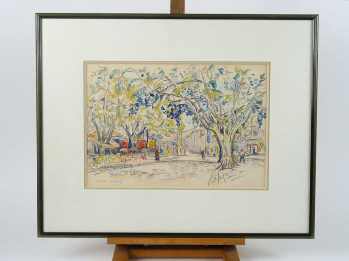 Paul SIGNAC  "Vaison la Romaine" Aquarelle.  Cachet de la signature en