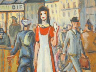 Vente aux enchères André VERDILHAN  "La vendeuse de poissons" Huile sur panneau d'isorel.