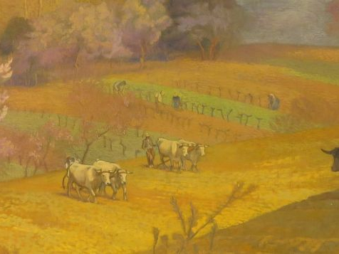 Cécile Patrice BONNET  "Le travail des champs" Huile sur toile. Signée