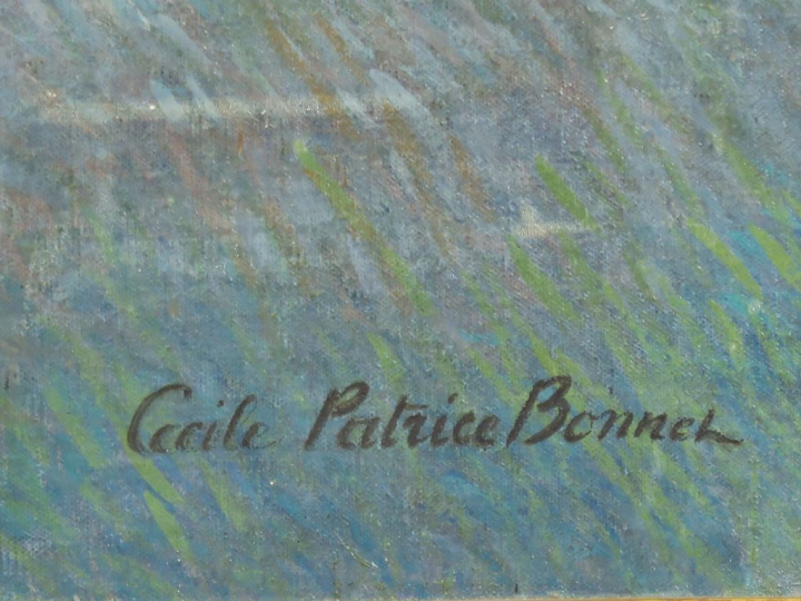 Cécile Patrice BONNET  "La fenaison" Huile sur toile.  Signée en bas à