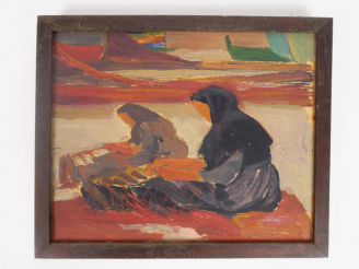 Vente aux enchères Cécile Patrice BONNET  "Les lavandières" Huile sur panneau.  Non signé