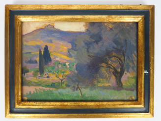 Vente aux enchères Cécile Patrice BONNET  "Paysages" Quatre huiles sur panneau.  Non sign