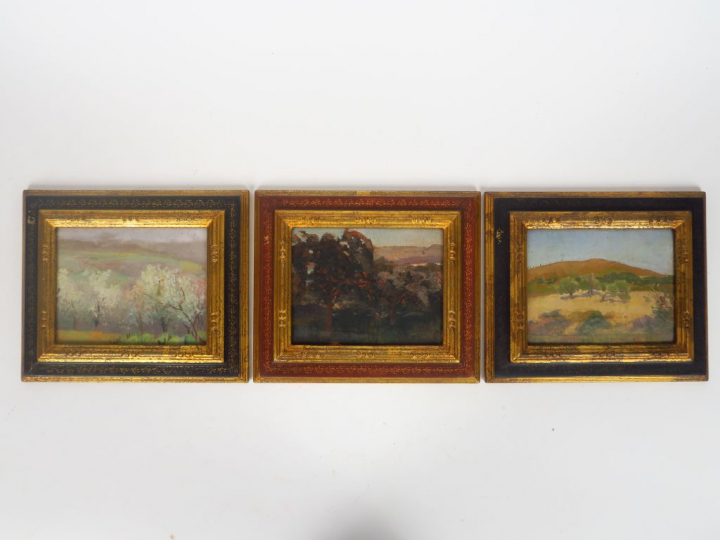 Cécile Patrice BONNET  "Paysages" Quatre huiles sur panneau.  Non sign