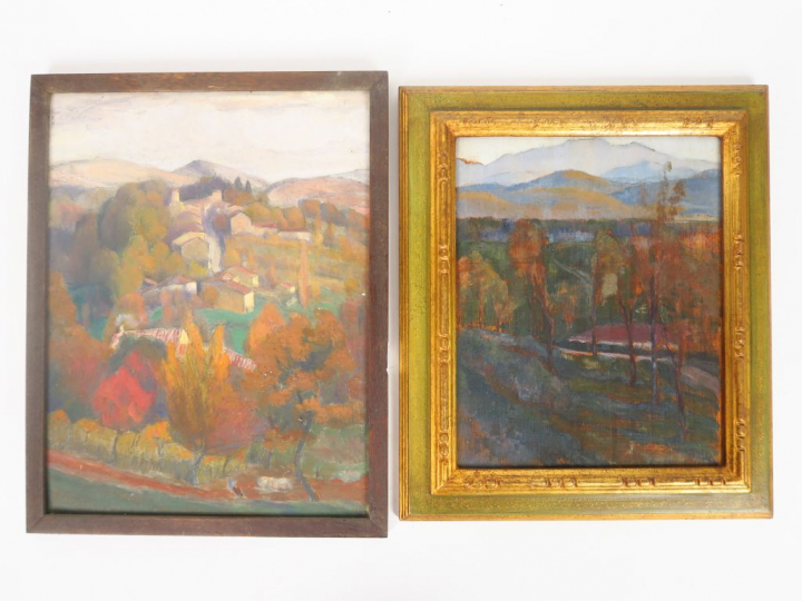 Cécile Patrice BONNET  "Paysages montagneux" et "Vue de hameau" Deux h