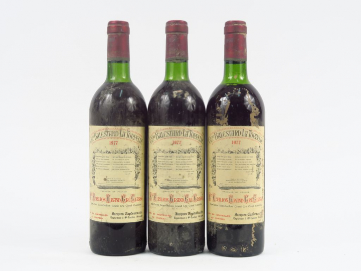 3 BOUTEILLES CHÂTEAU BALESTARD LA TONNELLE GCC ST EMILION - 1977 - 2 L