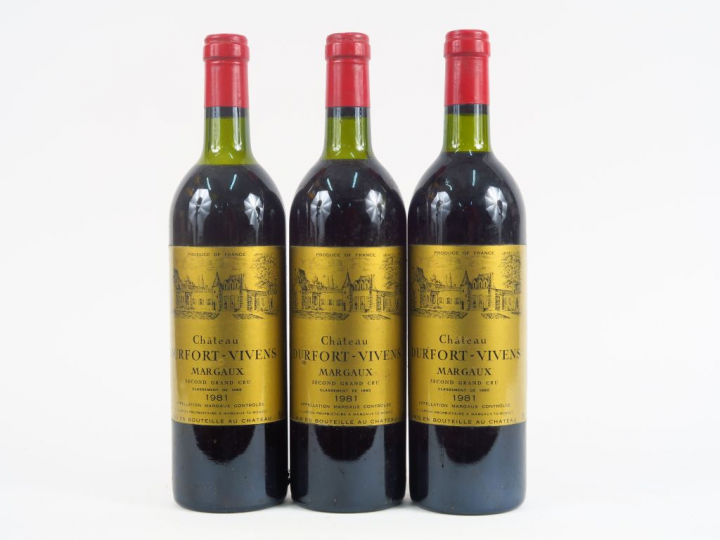 3 BOUTEILLES CHÂTEAU DURFORT VIVENS GCC MARGAUX - 1981 - 2 LB/1 HEP