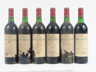 Vente aux enchères 6 BOUTEILLES CHÂTEAU MAUCAILLOU MOULIS - 1983 - 5 BG/1 LB/EA
