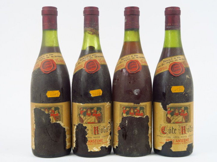 4 VIEILLES BOUTEILLES CÔTE ROTIE PÈRE ANSELME - 2 CM/3 à 3,5 CM/1 BOUC