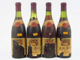 Vente aux enchères 4 VIEILLES BOUTEILLES CÔTE ROTIE PÈRE ANSELME - 2 CM/3 à 3,5 CM/1 BOUC
