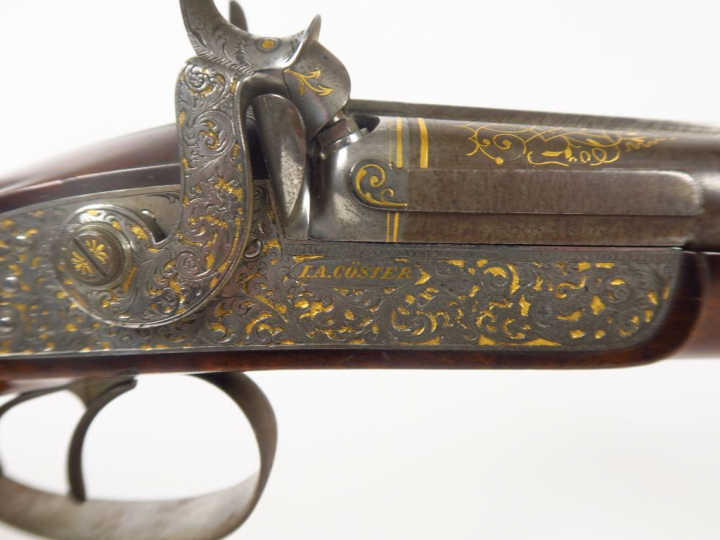 Superbe fusil de chasse juxtaposé à percussion vers 1850 de fabricatio