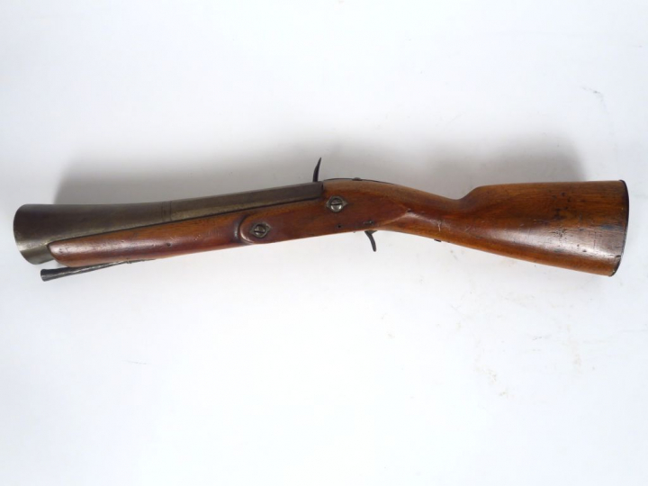 Tromblon décoratif à silex, manque pontet et chien, arme courte décora