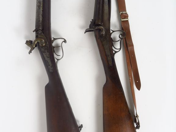 Fusil juxtaposé à broche calibre 16. Système Lefaucheux, pontet à volu