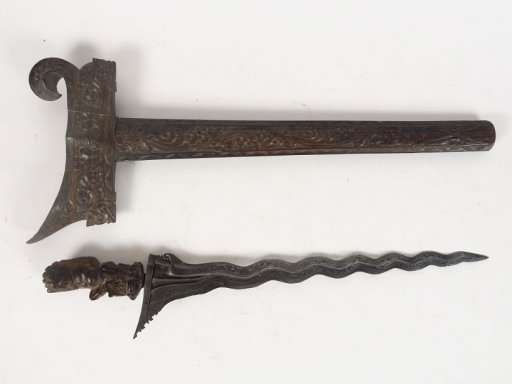 Grand kriss (500 mm de long) très belle lame en pamor blanc et noir à 