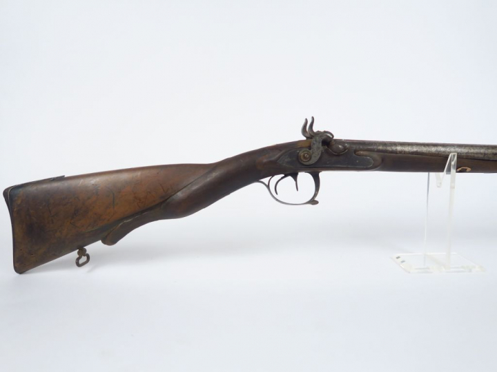 Fusil de chasse juxtaposé à percussion et platine à l'avant, arme avec